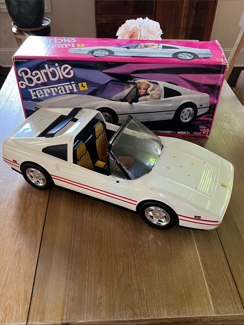 Vintage 1986 Barbie White Ferrari Convertible Car with Box
